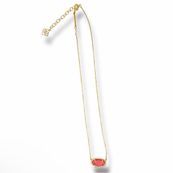 Kendra Scott Elisa Gold Pendant Necklace Red Drusy Stone 15-17” - NEW - Picture 2 of 4